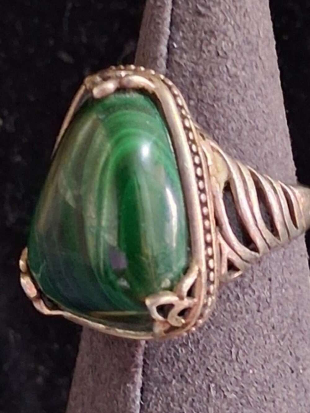 Vintage Navajo Sterling Silver Malachite Statement Ring Size 8 Boho Southwest